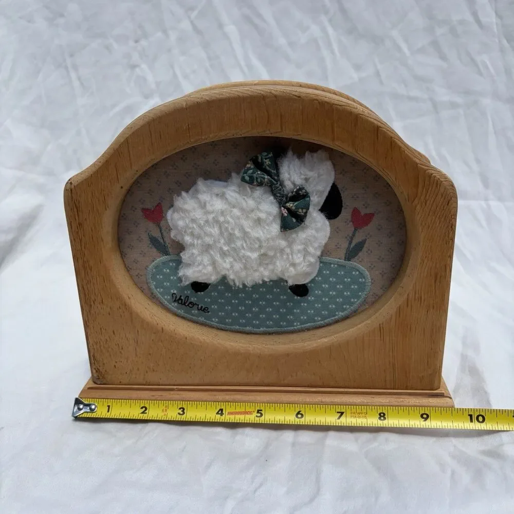 VTG Cottagecore Barn Sheep Wood Napkin Holder Country Decor Farmhouse Granny